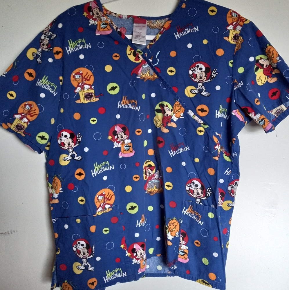 Disney Mickey Halloween Scrub Top Large